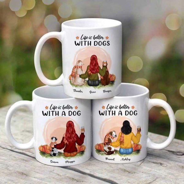 Girl And Dog Sitting In Pumpkin Patch Fall Season Personalized Mug Online now - Image 3