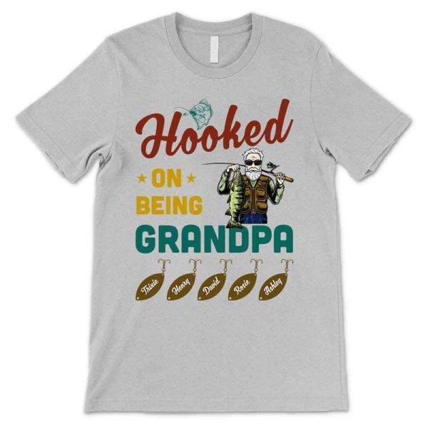 Hooked On Being Grandpa Old Man Father‘s Day Personalized Shirt Online - Image 2