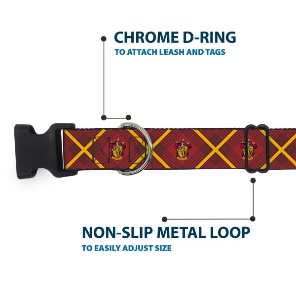 Plastic Clip Collar - Harry Potter Gryffindor Crest Plaid Reds Gold on Sale - Image 5