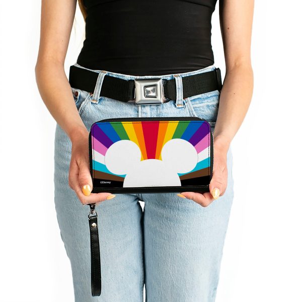 PU Zip Around Wallet Rectangle - Mickey Mouse Pride Ears Icon Rays Multi Color White Supply - Image 3