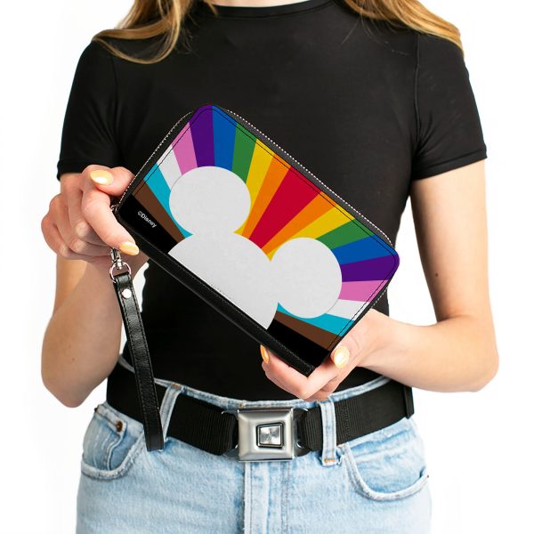 PU Zip Around Wallet Rectangle - Mickey Mouse Pride Ears Icon Rays Multi Color White Supply - Image 4