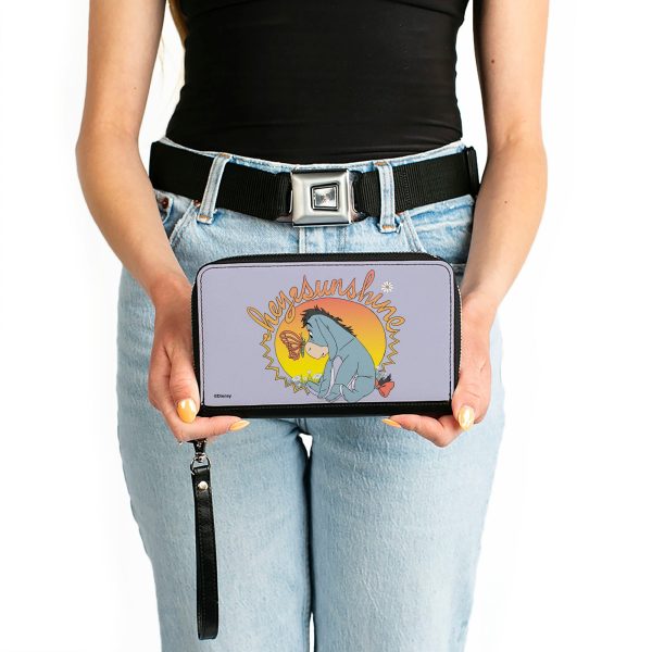 PU Zip Around Wallet Rectangle - Winnie the Pooh Eeyore HELLO SUNSHINE Butterfly Pose Gray Supply - Image 3